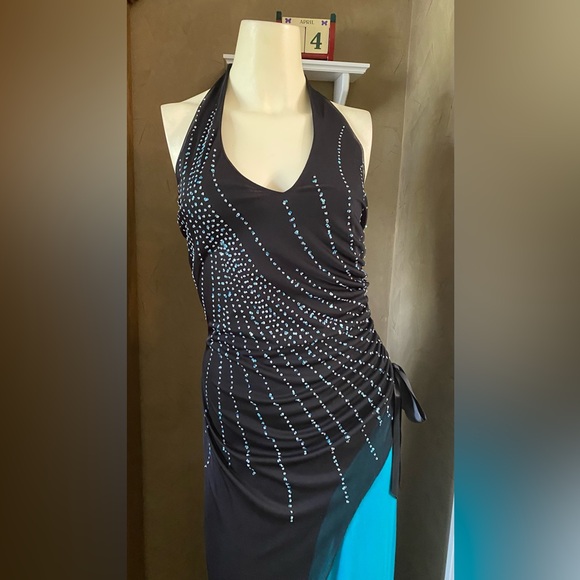 Xoxo collection black halter formal long dress with sparkles, size S made in USA - Picture 10 of 15